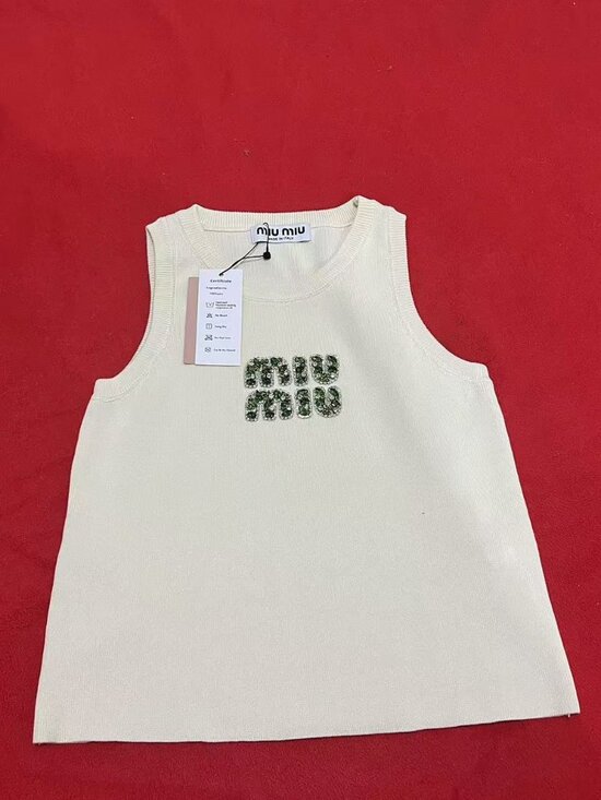 Miu Miu Denim - Miu Miu Green Rhinestone Logo Knit Tank Top NWT